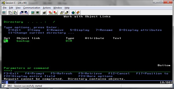 RMVDIR fails with CPFA0AC - Directory contains objects