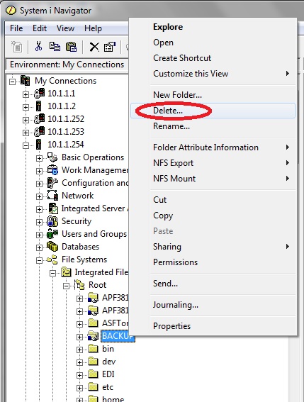 Using Navigator to delete directories